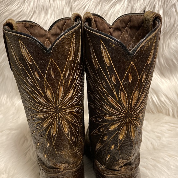 SOLD ❌Vintage ACME - Cowboy Boots Brown Leather w Gold Design Narrow Cowgirl - Picture 7 of 13
